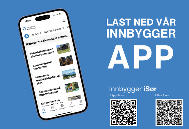 Last ned vår innbygger-app Innbygger iSør - Klikk for stort bilde